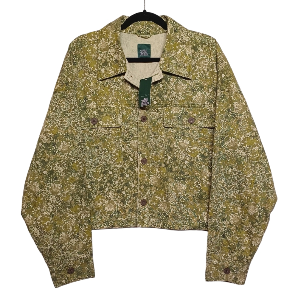 WILD FABLE Green Floral Print Button Front Long Sleeve Denim Jacket XXL NWT